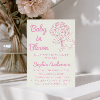 Blush Pink Baby in Bloom Floral Baby Shower Kaart