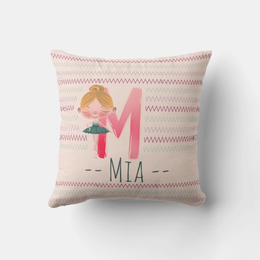Blush Pink Ballerina Monogram M – Personalized Art Kussen (Achterkant)