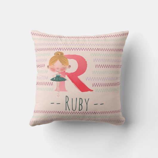Blush Pink Ballerina Monogram R – Personalized Art Kussen (Achterkant)