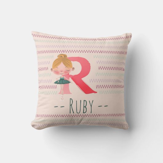Blush Pink Ballerina Monogram R – Personalized Art Kussen (Voorkant)