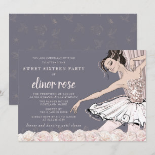 Blush Pink Ballerina Sweet 16 Party Kaart