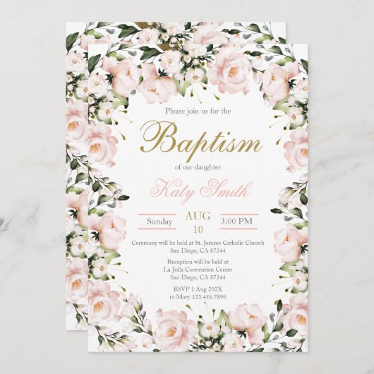 Blush Pink Baptism uitnodiging (Voorkant / Achterkant)