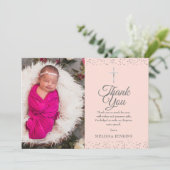 Blush Pink Baptisme Foto Silver Hartelijk dank Bedankkaart (Staand voorkant)