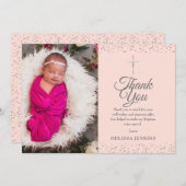 Blush Pink Baptisme Foto Silver Hartelijk dank Bedankkaart (Voorkant / Achterkant)