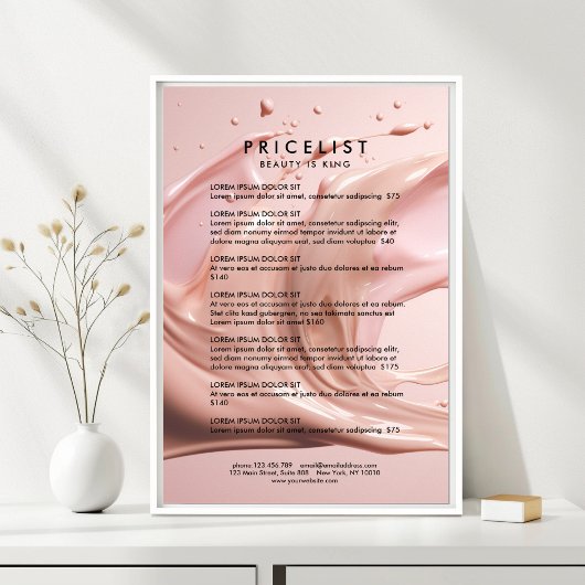 Blush Pink Beauty Salon Price List Poster
