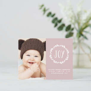 Blush Pink Birth Announcement Holiday Foto Briefkaart