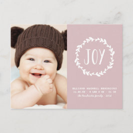 Blush Pink Birth Announcement Holiday Foto Briefkaart
