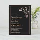 Blush Pink Black Floral Wedding Kaart (Staand voorkant)