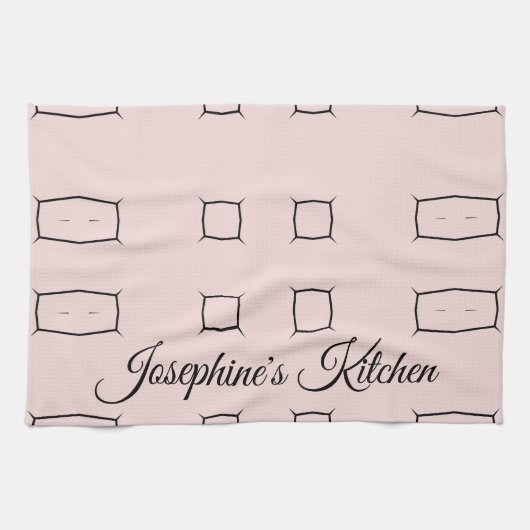 Blush Pink Black Personalized Geometric Minimal Theedoek (Horizontaal)