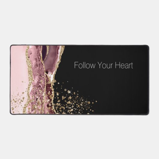 Blush Pink Black Roos Gold Glitter Bureaumat (Voorkant)