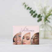 Blush Pink Black Script 3 Photo Lashes Visitekaartje (Staand voorkant)