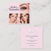 Blush Pink Black Script 3 Photo Logo Makeup Vierkante Visitekaartje (Voorkant / Achterkant)