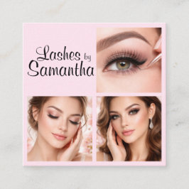 Blush Pink Black Script 3 Photo Logo Makeup Vierkante Visitekaartje