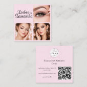 Blush Pink Black Script 3 Photo Logo QR Code Vierkante Visitekaartje (Voorkant / Achterkant)