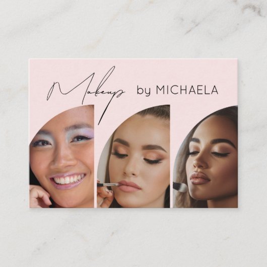 Blush Pink Black Script 3 Photo Makeup Visitekaartje (Voorkant)