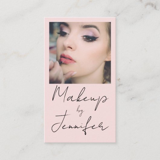 Blush Pink Black Script Fotomake-up Visitekaartje (Voorkant)