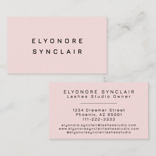 Blush Pink Black Script Lashes Visitekaartje (Voorkant / Achterkant)