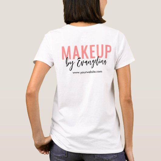 Blush Pink Black Script Logo Makeup Employee T-shirt (Achterkant)