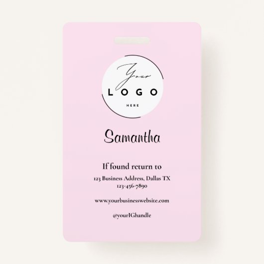 Blush Pink Black Script Logo Photo Makeup Badge (Dos)