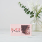 Blush Pink Black Script Photo Makeup Artist Visitekaartje (Staand voorkant)