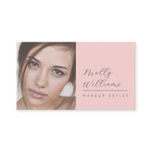 Blush Pink Black Script Photo Makeup Business Card