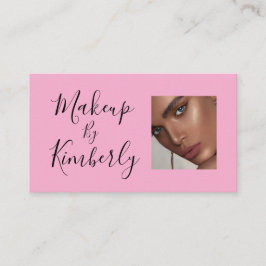 Blush Pink Black Script Photo Makeup Business Card Visitekaartje