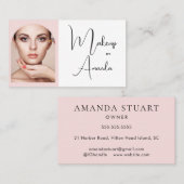 Blush Pink Black Script Photo Makeup Business Card Visitekaartje (Voorkant / Achterkant)