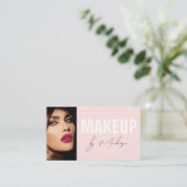 Blush Pink Black Script Photo Makeup Business Card Visitekaartje (Staand voorkant)