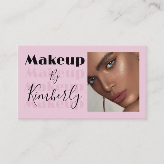 Blush Pink Black Script Photo Makeup Business Card Visitekaartje (Voorkant)
