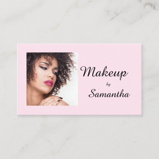 Blush Pink Black Script Photo Makeup Calling Card Contactkaartje (Voorkant)