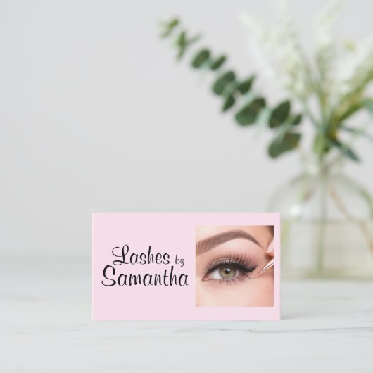 Blush Pink Black Script Photo Makeup Contactkaartje (Staand voorkant)