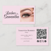 Blush Pink Black Script Photo Makeup Contactkaartje (Voorkant / Achterkant)