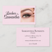 Blush Pink Black Script Photo Makeup Contactkaartje (Voorkant / Achterkant)