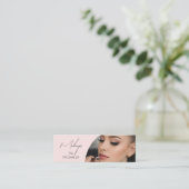 Blush Pink Black Script Photo Makeup Mini Visitekaartje (Staand voorkant)