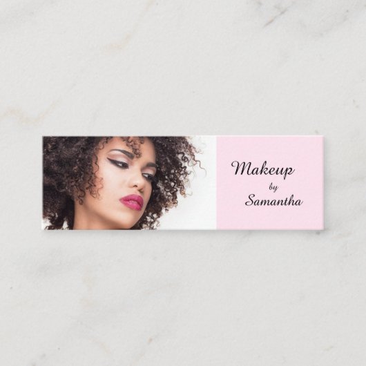 Blush Pink Black Script Photo Makeup Mini Visitekaartje (Voorkant)