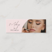 Blush Pink Black Script Photo Makeup Mini Visitekaartje (Voorkant)