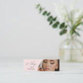 Blush Pink Black Script Photo Makeup Mini Visitekaartje (Staand voorkant)