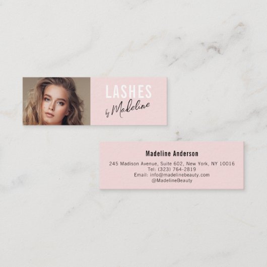 Blush Pink Black Script Photo Makeup Mini Visitekaartje (Voorkant / Achterkant)