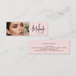 Blush Pink Black Script Photo Makeup Mini Visitekaartje