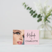 Blush Pink Black Script Photo Makeup Visitekaartje (Staand voorkant)