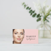 Blush Pink Black Script Photo Makeup Visitekaartje (Staand voorkant)