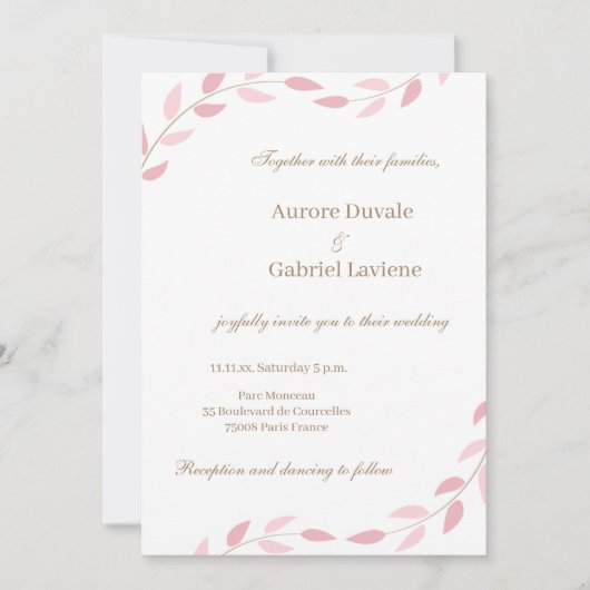 Blush Pink Bladeren Herfst Botanische Elegante Huw Kaart (Voorkant)