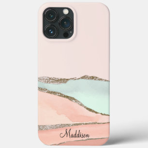 Blush Pink Blauwgroen Glitter Ombre Marble Monogra iPhone 13 Pro Max Hoesje