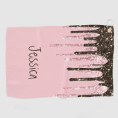 Blush Pink Bling Glitter Girly Persoonlijke naam Golfhanddoek (Horizontaal)