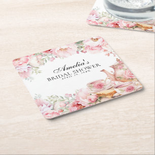 Blush Pink Bloemen Afternoon Tea Party Vierkante Kartonnen Onderzetter