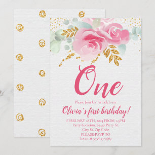 Blush Pink Bloemen Baby's eerste verjaardag Kaart