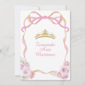 Blush Pink Bloemen Bow Ribbon Gold Crown Mis Quinc Kaart (Achterkant)