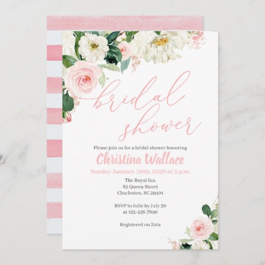 Blush Pink Bloemen Bruids Douche Uitnodigingen (Voorkant / Achterkant)