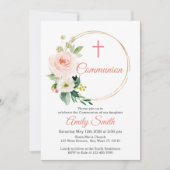 Blush Pink Bloemen Communie Kaart (Voorkant)