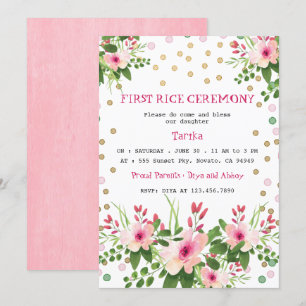 Blush Pink Bloemen Eerste Rijstceremonie Mukhe Bha Kaart